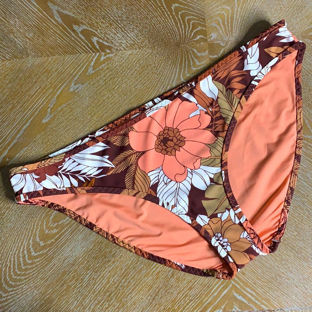 AERIE Brown White Floral Bikini Swim Bikini Bottoms XL